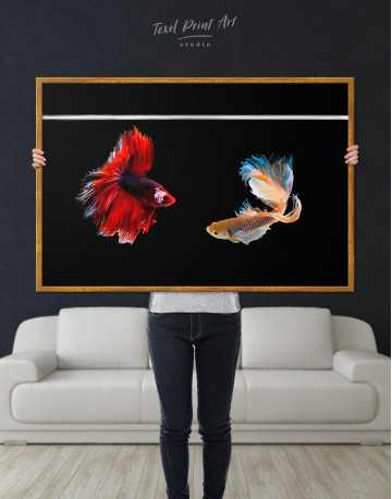 Framed Siamese Fighting Fishes Betta Canvas Wall Art - image 1