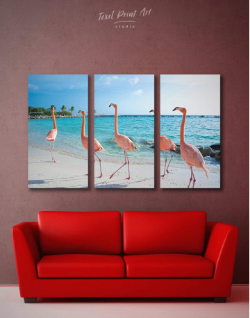 3 Pieces Coast and Flamingo Canvas Wall Art