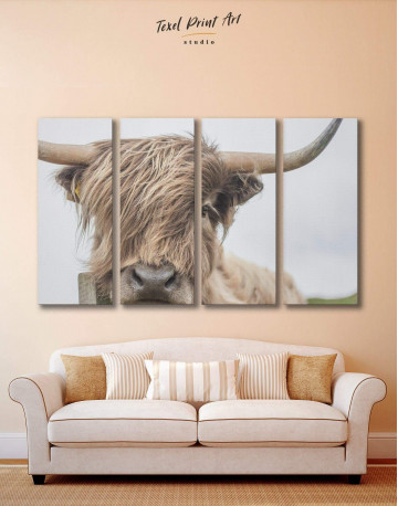 4 Panels Highland Cow Canvas Wall Art