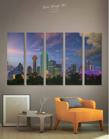 5 Panels Dallas Skyline Canvas Wall Art