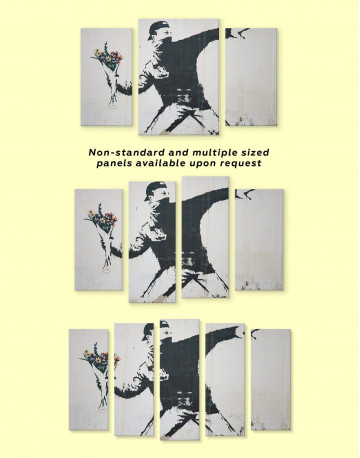 5 Panels Rage Flower Thrower Banksy Canvas Wall Art - image 3