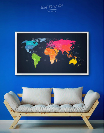 Framed Multicolor Push Pin World Map Canvas Wall Art - image 1