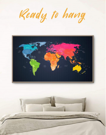 Framed Multicolor Push Pin World Map Canvas Wall Art