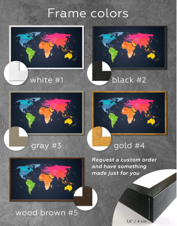 Framed Multicolor Push Pin World Map Canvas Wall Art - image 2