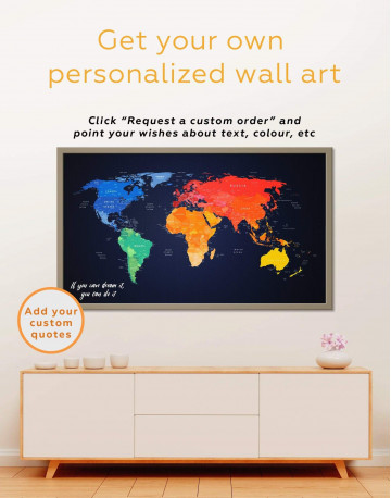 Framed Multicolor Push Pin World Map Canvas Wall Art - image 4