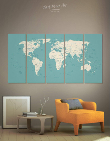 5 Pieces Modern Turquoise Push Pin Travel Map Canvas Wall Art