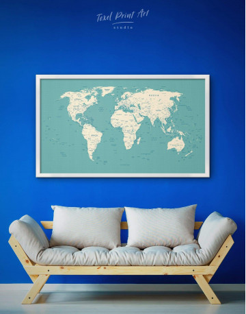 Framed Modern Turquoise Push Pin Travel Map Canvas Wall Art - image 1