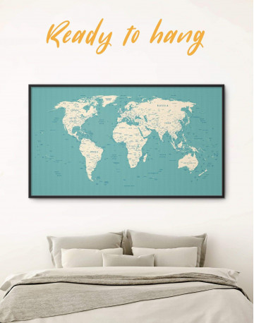Framed Modern Turquoise Push Pin Travel Map Canvas Wall Art