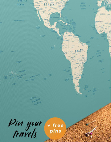 Modern Turquoise Push Pin Travel Map Canvas Wall Art - image 4