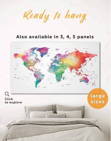 Bright World Map with Push Pins Canvas Wall Art