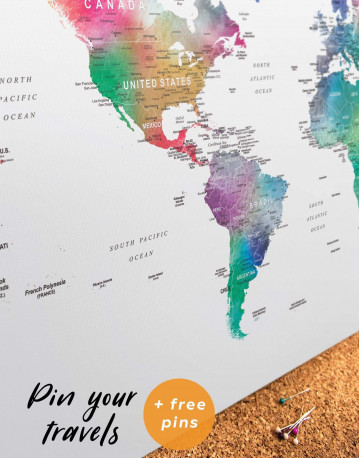 Bright World Map with Push Pins Canvas Wall Art - image 4