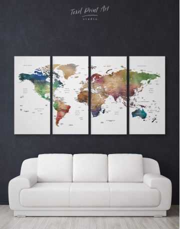 4 Pieces Multicolored Travel Push Pin Canvas Wall Art