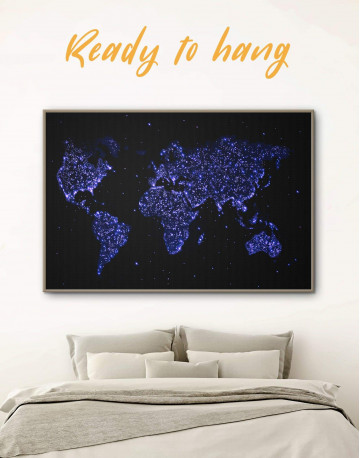 Framed Blue Night World Map Canvas Wall Art