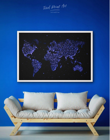 Framed Blue Night World Map Canvas Wall Art - image 1