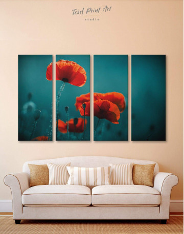 4 Panels Red Poppy Canvas Wall Art
