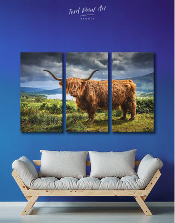 3 Pieces Highland Cow on Pasture Canvas Wall Art