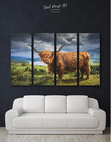 4 Pieces Highland Cow on Pasture Canvas Wall Art