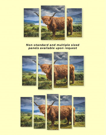 5 Panels Highland Cow on Pasture Canvas Wall Art - image 3