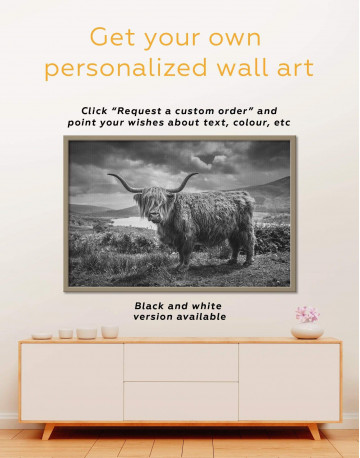 Framed Highland Cow on Pasture Canvas Wall Art - image 1