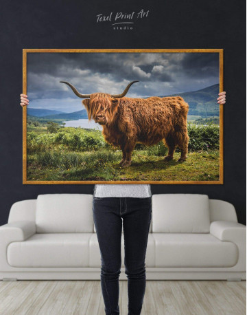 Framed Highland Cow on Pasture Canvas Wall Art - image 4