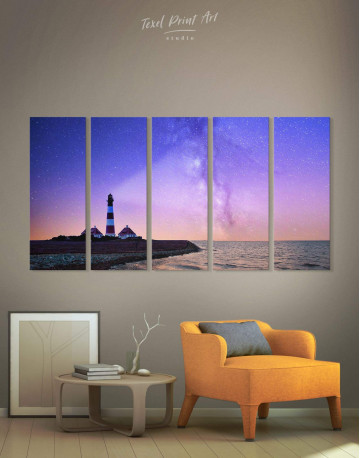 5 Panels Lighthouse and Space Canvas Wall Art