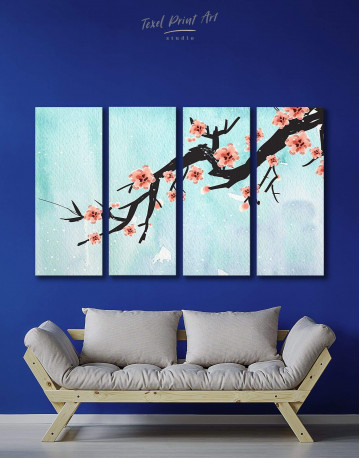 4 Panels Spring Cherry Blossom Canvas Wall Art