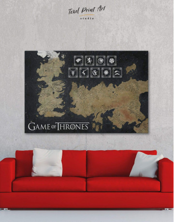 Game of Thrones Map with Houses Sigil Canvas Wall Art