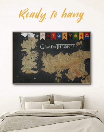 Framed Games of Thrones Map with House Flags Canvas Wall Art