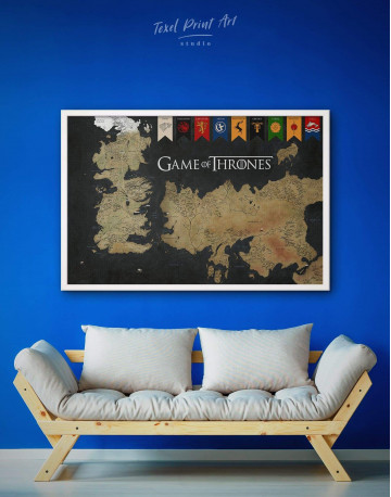 Framed Games of Thrones Map with House Flags Canvas Wall Art - image 1