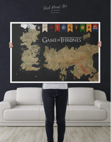 Framed Games of Thrones Map with House Flags Canvas Wall Art - image 3