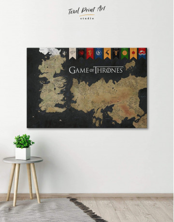 Games of Thrones Map with House Flags Canvas Wall Art