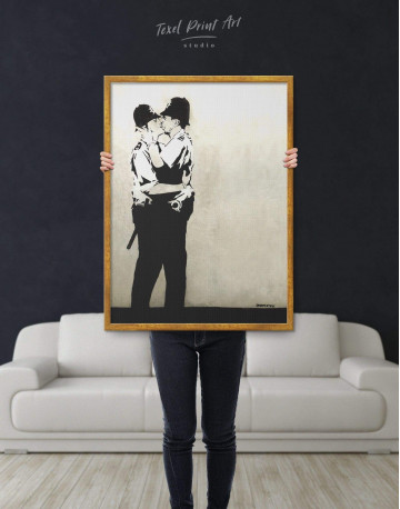 Framed Banksy Kissing Coppers Canvas Wall Art - image 4