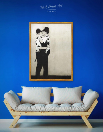 Framed Banksy Kissing Coppers Canvas Wall Art - image 3