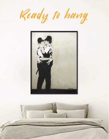 Framed Banksy Kissing Coppers Canvas Wall Art