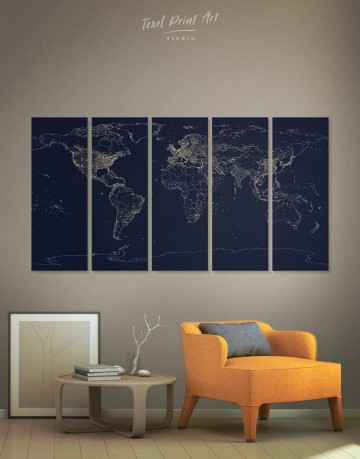 5 Panels Abstract Map With Lights Canvas Wall Art