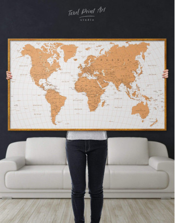 Framed Gold Detailed World Map Canvas Wall Art - image 2