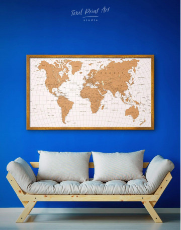 Framed Gold Detailed World Map Canvas Wall Art - image 1