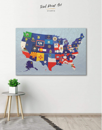 USA Map with Flags Canvas Wall Art - image 1