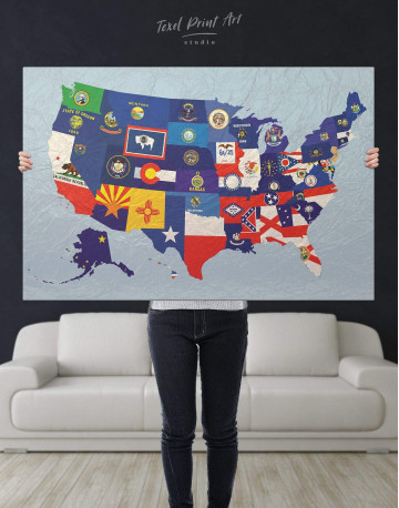USA Map with Flags Canvas Wall Art - image 5