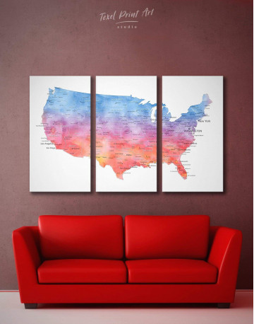 3 Panels Colorful USA Map Canvas Wall Art