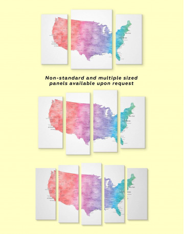 3 Panels Colorful Travel Map of the USA Canvas Wall Art - image 2