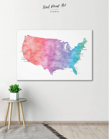 Colorful Travel Map of the USA Canvas Wall Art