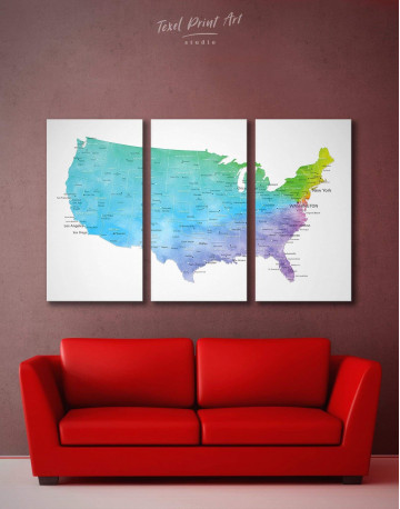 3 Panels Blue USA Map Canvas Wall Art