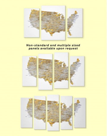 3 Panels USA States Golden Map Canvas Wall Art - image 3