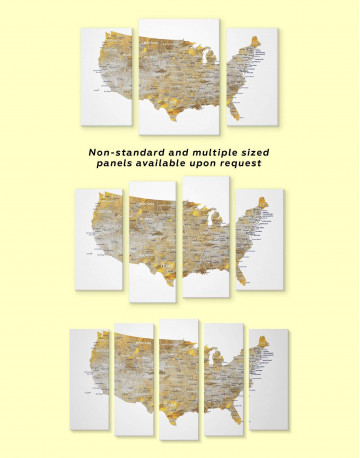 5 Panels USA States Golden Map Canvas Wall Art - image 3