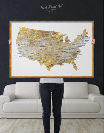 Framed USA States Golden Map Canvas Wall Art - image 2