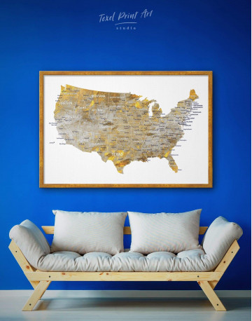 Framed USA States Golden Map Canvas Wall Art - image 1
