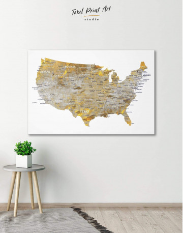 USA States Golden Map Canvas Wall Art