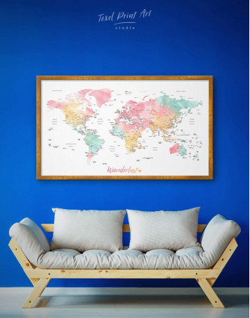 Framed World Map with Cities Canvas Wall Art - image 2