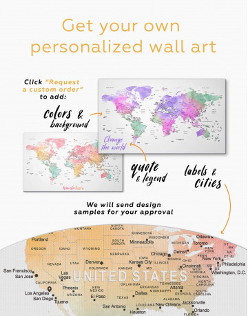 World Map with Cities Canvas Wall Art - image 3